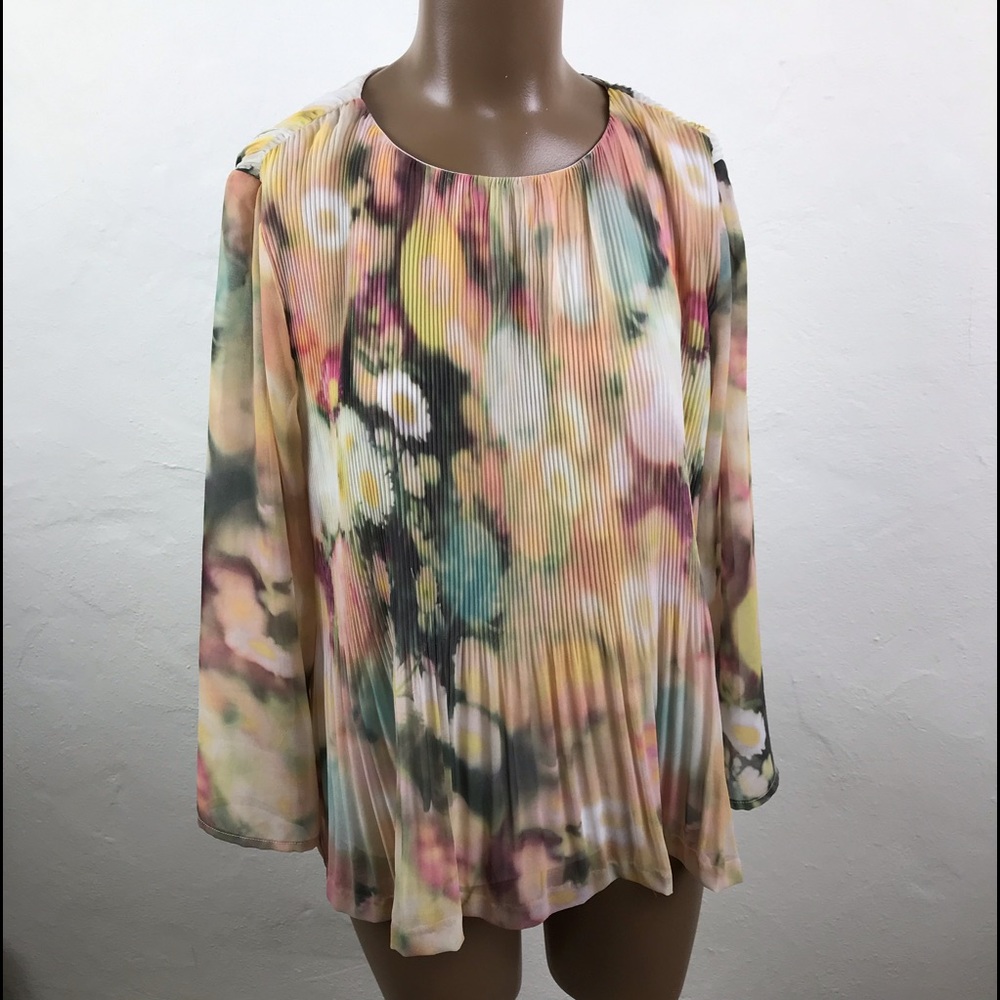 CARMEN MARC VALVO Watercolor FLORAL Blouse SHIRT L
